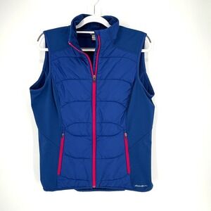 Eddie Bauer Primaloft Puffer Fleece Vest Women's XL Blue Polyester Full Zip Up